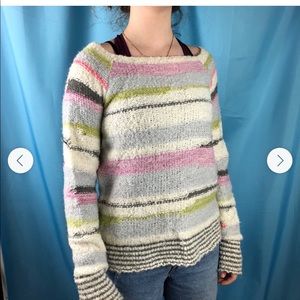 Free People abstract pastel striped knit sweater top size L